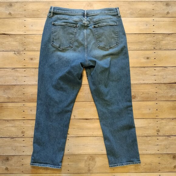 a.n.a High Rise Straight Leg Ankle Jeans 14 Med Wash Patches Whiskering Fading - Picture 4 of 7
